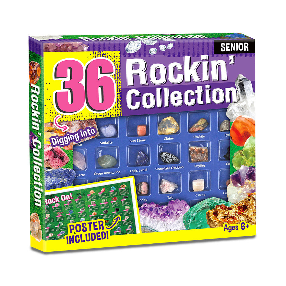 36-Piece Rock & Gemstone Kit for Kids - Educational Geology Set with Learning Guide, Perfect Gift for Ages 6+ - Imam Crafted Gems