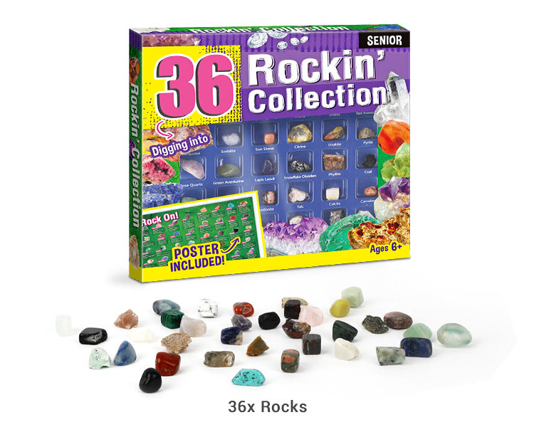 36-Piece Rock & Gemstone Kit for Kids - Educational Geology Set with Learning Guide, Perfect Gift for Ages 6+ - Imam Crafted Gems