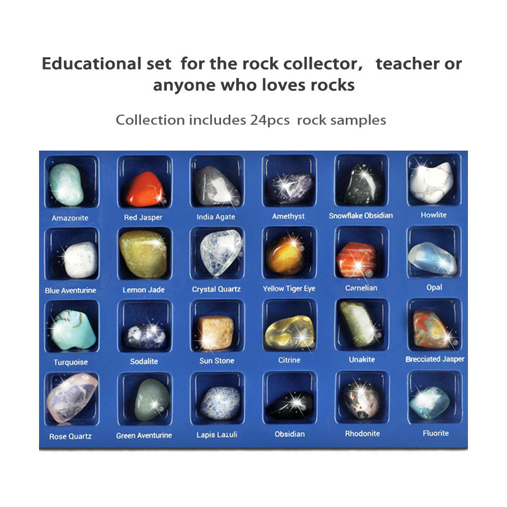 36-Piece Rock & Gemstone Kit for Kids - Educational Geology Set with Learning Guide, Perfect Gift for Ages 6+ - Imam Crafted Gems